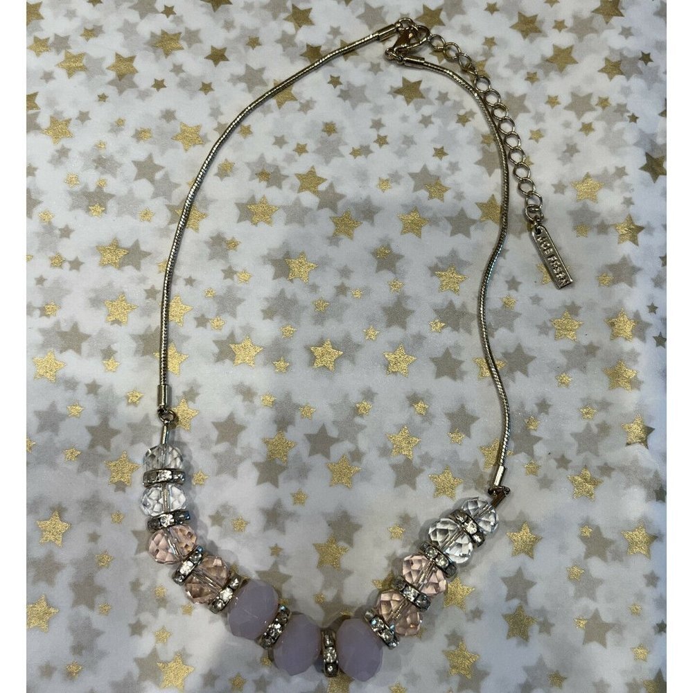 Joe Fresh Necklace 16 Inch Adjust Rhinestone Clear Pink Crystal Glass Bead Chain